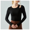 jalleria Yogatop Langärmliges, geripptes Active Yoga Wear-Sportoberteil für Damen schwarz