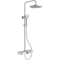 Duschsystem FUTURA, Regendusche mit Thermostat und Ablage, Handbrause mit 3 Funktionen, Duschbrause, Dusche Chrom/Grau