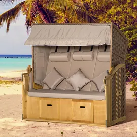 Outsunny Strandkorb 3-Sitzer Natur inkl. Klapptisch/Fußstützen