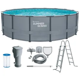 Summer Waves Elite Frame Pool Ø 488 x 122 cm inkl. Filterpumpe, Reinigungsset, Abdeckplane, Poolleiter