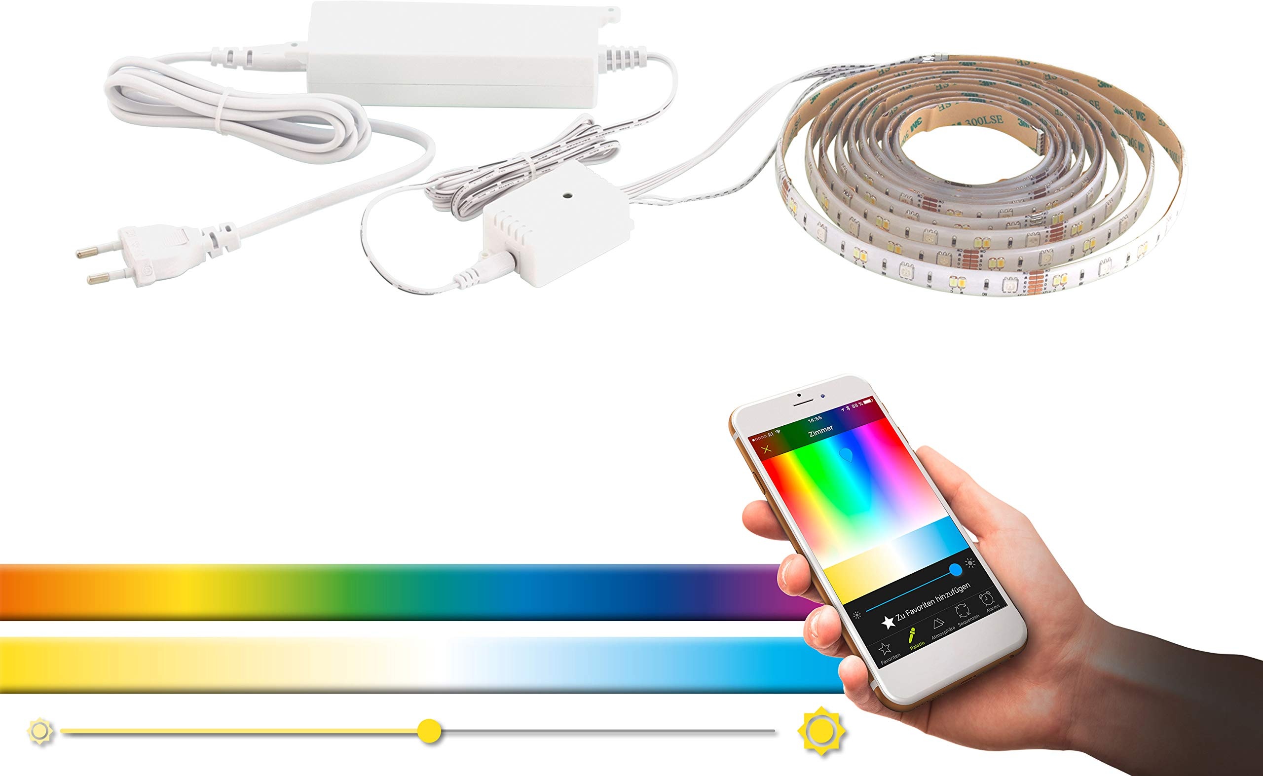 EGLO connect LED Band 3m STRIPE-C, Smart Home Leuchtband, RGB Band selbstklebend und kürzbar, Material: Kunststoff, Farbe: Weiß, dimmbar, Weißtöne und Farben einstellbar