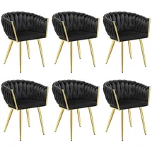 Tectake Esszimmerstuhl Astano Samt schwarz/gold 6er Set