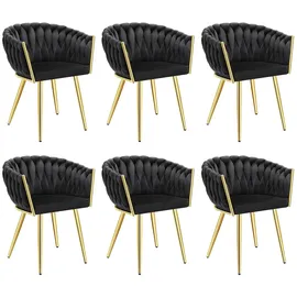 Tectake Esszimmerstuhl Astano Samt schwarz/gold 6er Set