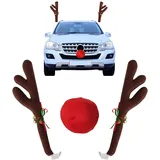 ANTROBIN Rentier Auto Set Deko Weihnachten, Auto Weihnachtsdeko mit Geweih und Roten Nase, Auto Deko Weihnachten für Trucks Suv Van