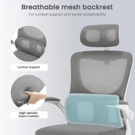 Woltu Bürostuhl ergonomisch, Schreibtischstuhl Netzstoff, höhenverstellbar, Grau - Grau