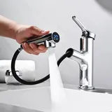 DETBOM Waschtischarmatur Ausziehbar mit LED-Wassertemperaturanzeige, Wasserhahn Bad mit 2 Strahlarten, Hydroelektrischer Intelligenter Wasserhahn mit Brause, Eeinhebelmischer Waschbecken Armatur Chrom