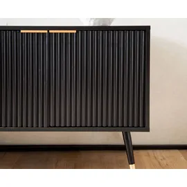 FineBuy TV Schrank 150 cm Schwarz Türen Fernsehkommode Eiche Modern