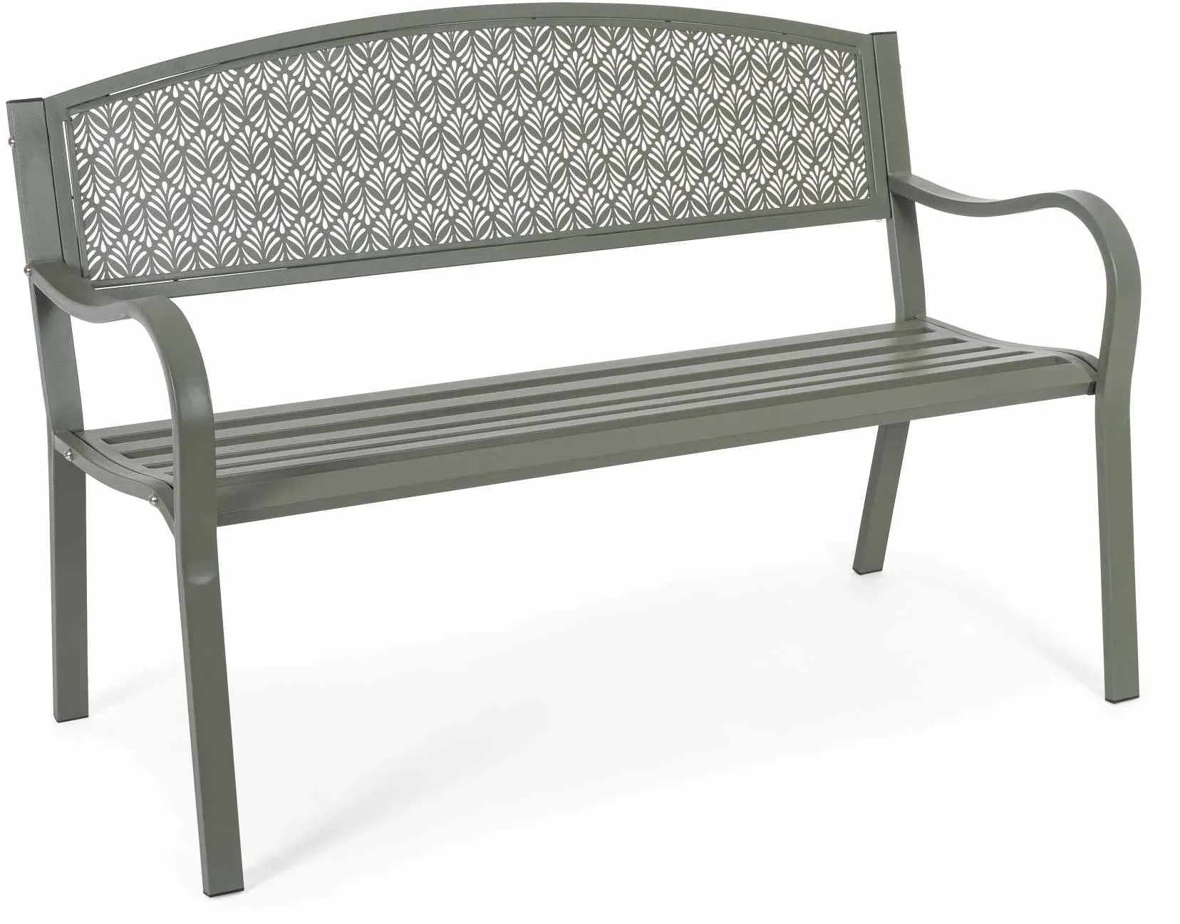 Gartenbank Lizette aus Metall, klassisch, für Outdoor, dunkelgrün olive, robuste 4-Fuß-Ausführung