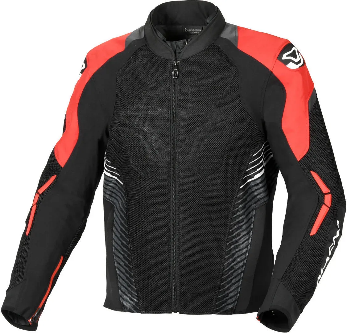 Macna Novic wasserdichte Motorrad Textiljacke, schwarz-rot, Größe S für Männer