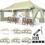 HOTEEL Pavillon 3x6 Faltpavillon 3x6 Wasserdicht Stabil, Partyzelt Faltbar Anti-UV 50+ Pop Up Gartenpavillon mit 6 Seitenwänden, 4 Sandsäcke, Tasche mit Rollen, für Hochzeiten Partys Markt,Khaki