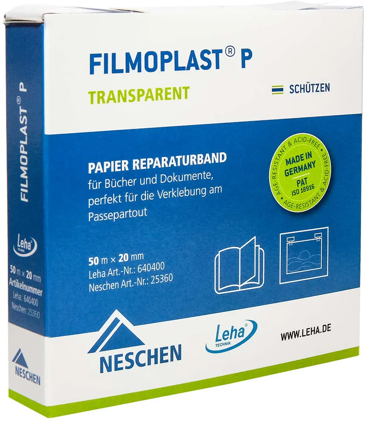 Neschen filmoplast® P – transparentes Papier-Reparaturband 2 cm x 50 m im Spende...