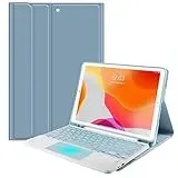 QYiiD Tastatur Hülle mit Touchpad für iPad 2021 9. Gen/ 2020 8.Gen/2019 7.Gen, iPad Air 3, iPad Pro10.5, Blautooth Abnehmbare QWERTY TrackPad Tastatur mit Schützhülle und Pencil Halter, Blau