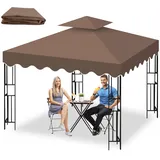 Ersatzdach Pavillon 3x3 Wasserdicht Doppel Pavillondach Gartenpavillon Ersatzdach mit Air Vent und 12 Wasserabflusslöcher, Abnehmbares Ersatzbezug für Pavillon für Garten, Terrasse und Camping (Braun)