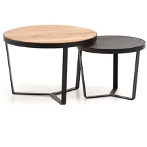 FineBuy Couchtisch Rund Braun Akazie 2er Set