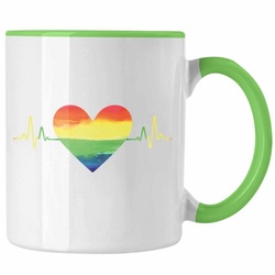 Trendation Tasse Trendation – Regenbogen Tasse Geschenk LGBT Schwule Lesben Transgender Grafik Pride Herzschlag grün