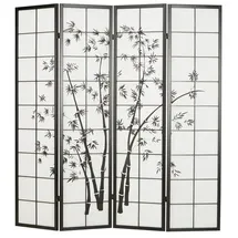 Homestyle4u 4-tlg. Paravent in Schwarz 176x179 cm