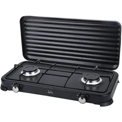 JATA JECG2702 - Tragbarer Gaskocher mit 2 Brennern und Grill. Für Butan- und Propangas. Abnehmbare Schutzabdeckung. Ideal für Camping. Platzsparend