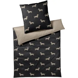 ELEGANTE Dogs Tiere Schwarz/Beige 135 x 200 cm + 80 x 80 cm