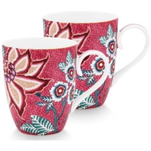 Pip Studio Flower Festival Henkelbecher dark pink 350 ml Set2