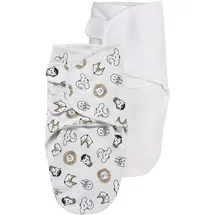 Meyco Baby Pucksack - 2er Pack - 0-3 Monate - Pucktuch Swaddle für Neugeborene - 100% Baumwolle - Oeko Tex Zertifiziert - weicher Schlafkomfort - feuchtigkeitsabsorbierend - Animal - Weiß