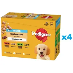 PEDIGREE Junior Mix Beutel 48x100g: Nassfutter für Welpen mit einer Mischung aus Rindfleisch, Leber und Reis, mit Huhn und Reis, mit Lammfleisch, Leber und Reis, mit Geflügel und Reis, in Gelee