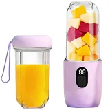 Tragbarer Mixer, Smoothie Maker to Go für Smoothies und Shakes, Mini Standmixer Mit 16 Klingen, Portable Blender mit Digitalanzeige, Mini Smoothie Mixer, USB-Laden Standmixer Klein(lila)