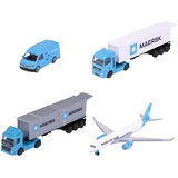MAJORETTE - Maersk Transport-Fahrzeug - 1 Modellauto aus Metall (Volvo Container-LKW, Man Truck oder Volkswagen Crafter mit Airbus A350-900), zufällige Auswahl, Spielzeug für Kinder ab 3 Jahre