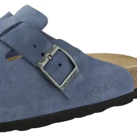 ROHDE Damen Pantolette aus Velourleder mit Tieffußbett Alba 6071, Größe:39 EU, Farbe:Blau - 39