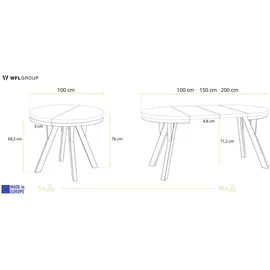 WFL GROUP Esstisch, Eiche, Holzwerkstoff, 10-Sitzer, Rund,Rund, 100x76x100 cm, Esszimmer, Tische, Esstische