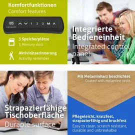 eSmart Germany EZX-132WBA 120x60cm Bambus Dekor Ergonomischer Steh-Sitz-Schreibtisch auf Rollen Stufenlos elektrisch höhenverstellbar 65,5-1...