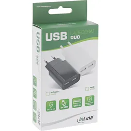 InLine InLine® USB Ladegerät DUO, Netzteil 2-fach, 100-240V zu 5V/2.1A, weiß