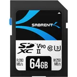 Sabrent SD Karte 64GB v90, sdxc Card uhs ii, SD Speicherkarte Class 10, u3, R280MB/s W250MB/s Full HD Ultra 8K (SD-TL90-64GB)