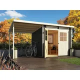 Gartenhaus mit Anbau Gerätehaus Holzhaus Holz KARIBU Pultdach grau Garten