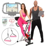 Miweba Sports Heimtrainer Profi Fitnessbike X-Bike "MX100" klappbar Cardio Heimtrainer Trimmrad (Fitnessgerät, Sportgerät, Fitnessfahrrad, Fitnessgeräte für zuhause, Trainingsgerät, 3 kg Schwungrad, 1-tlg., Tablethalterung, App, Handpulssensoren, Komfortsitz, LCD Display), Indoor Cycle faltbar Fitnessfahrrad Fahrradtrainer Indoor cycling rot|schwarz