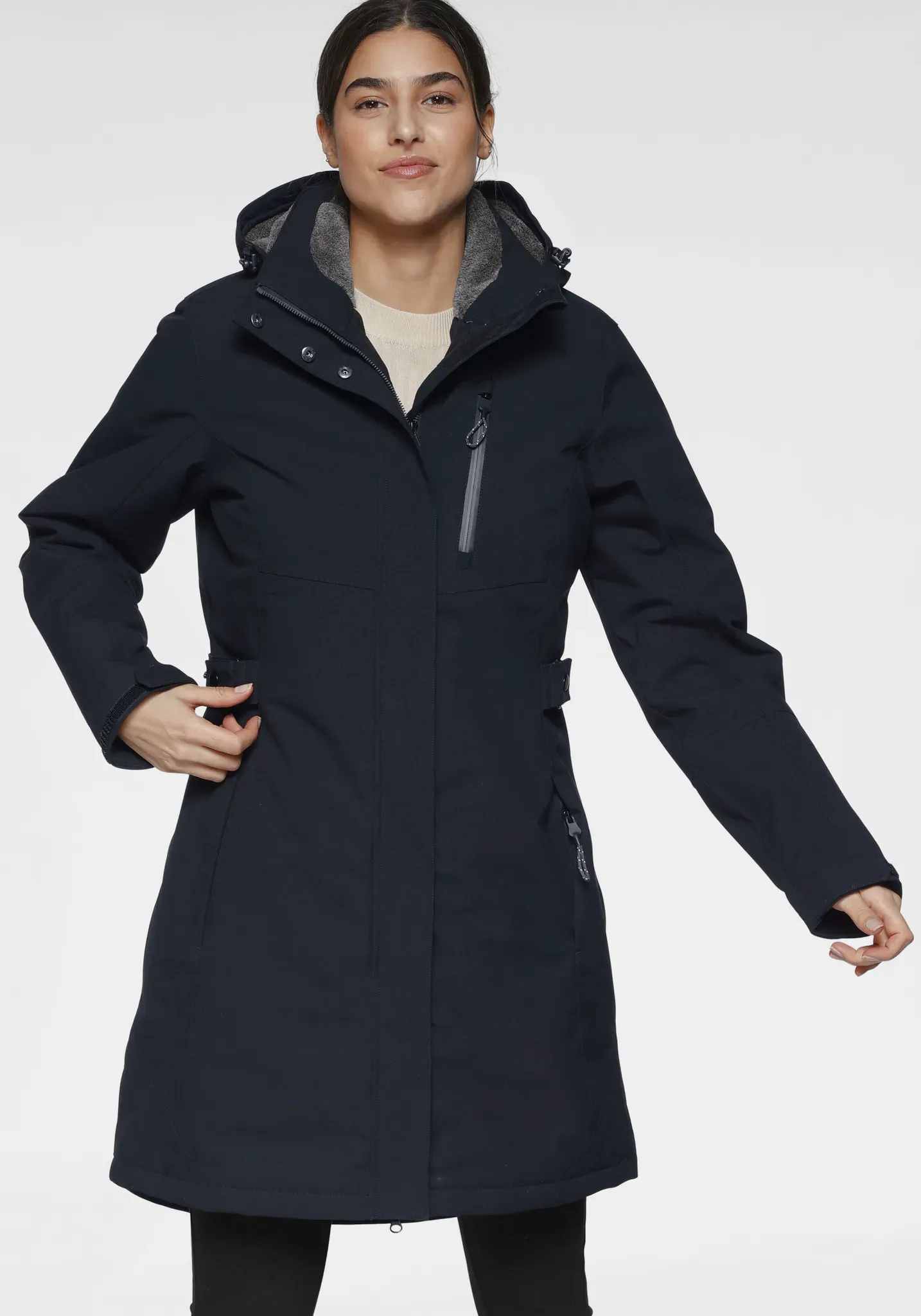 Parka KILLTEC, Damen, Gr. 42, blau (marine), Obermaterial: 100% Polyester. Futter: 100% Polyester, unifarben, hoch geschlossener Ausschnitt, mit verstellbarem Klettverschluss, Jacken Parka, wärmend & winddicht & wasserabweisend