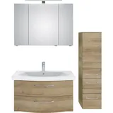 Saphir Badmöbel-Set »6005 Sprint 3-teilig, Keramik-Waschtisch mit LED-Spiegelschrank«, (4 St.), Midischrank, inkl. Türdämpfer, 4 Türen, 4 Schubladen, Bad-Set, braun