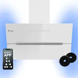 KKT KOLBE Dunstabzugshaube 80 cm 782 cbm/h Umluft Abluft Kopffrei Wandhaube Weiß Glas Smart WiFi App WLAN RGBW-LED-Beleuchtung ECCO8005WM - Weiß/Silber