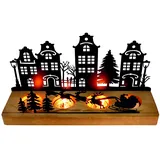 Joxessaien Advent Teelichthalter Weihnachten, Kerzenhalter Holz Metall Kerzentablett, Adventskranz Kerzenständer mit Weihnachtsmann & 4 Rentieren, Adventsgesteck Tisch Weihnachtsdeko