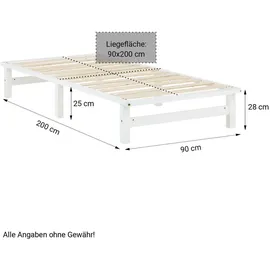 Homestyle4u Holzbett 90 x 200 cm Weiß