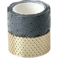 Folia Washi-Dekor Spitzenbordüren grau/gold 2er Set 25 mm x 5 m