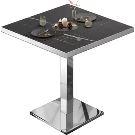 GGM Möbel Bistrotisch 60 x 60 x 75 cm Schwarz Marmor/Edelstahl