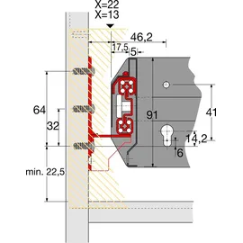 N/H HETTICH Systema Top 2000 Quadro Duplex 40, Schranktiefe 316 mm, Maß X=22mm