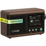 Pure Classic Mini tragbares Digitalradio mit DAB+ & UKW, Bluetooth 5.3, 15h Akku, 5W Lautsprecher, 2.4'' Farbdisplay und USB‐C – kompakter Lautsprecher für Zuhause & unterwegs – Kaffee Schwarz/Walnuss