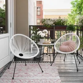 Songmics Balkonmöbel, Gartenmöbel-Set, 1 Tisch, 2 Stühle, Tischoberfläche aus Glas, weiß