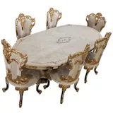Casa Padrino Luxus Barock Esstisch Creme / Beige / Schwarz / Gold - Ovaler Barockstil Küchentisch - Luxus Esszimmer Möbel im Barockstil - Barock Esszimmer Möbel - Barock Einrichtung