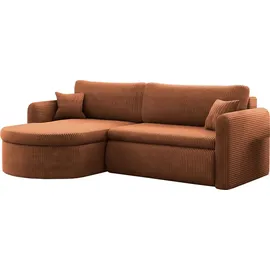 WFL GROUP Ecksofa Cora mit Schlaffunktion & Stauraum, Universell Rechts/Links, Orange Kupfer Cord Chenille 260/82/160 cm