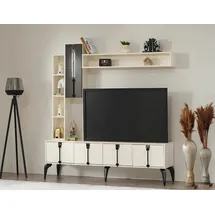 aea Luxus Wohnzimmer Set 4tlg TV Ständer, Wohnwand Design Holzmöbel Wandregal),