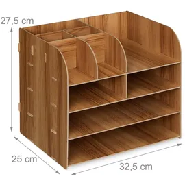 Relaxdays Schreibtisch Organizer mit Dokumentenablage 10 Fächer 27,5 x 32,5 x 25 cm Dunkelbraun