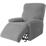 NAVESO 4 teilige Sessel Bezug, Sesselbezug Relaxsessel Komplett, Sesselschoner für Relaxsessel mit Taschen, Sesselbezug Stretch für Fernsehsessel Liege Sessel (Hellgrau)