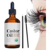 Rizinusöl für Haarwachstum, 60 ml Bio Rizinusöl Haarwuchsserum, Rizinusöl Wimpernserum für Wimpernwachstum mit Augenbrauenbürste, Castor Oil für Haare, Wimpern, Augenbrauen(1Stück)